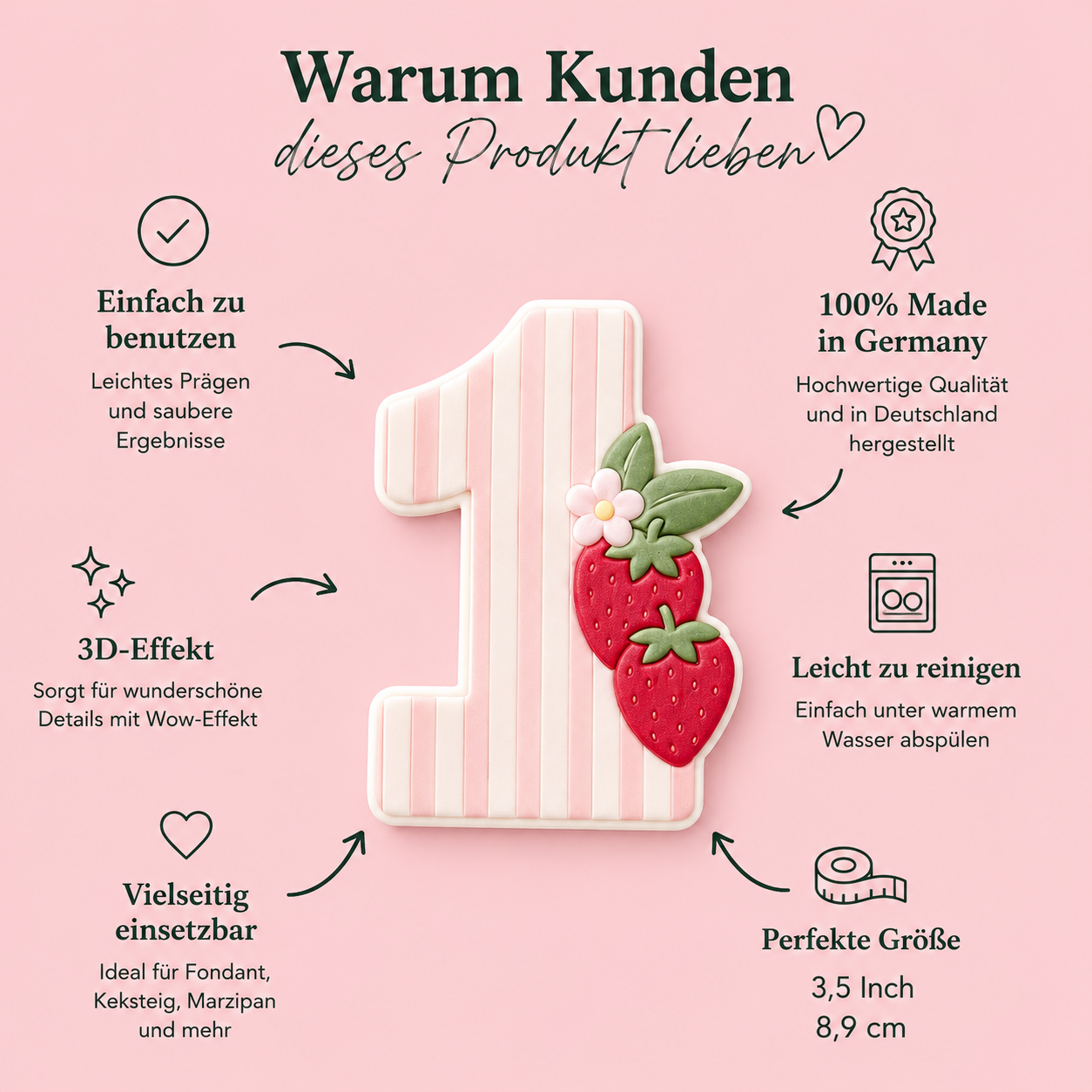 Zahl 1 mit Erdbeeren