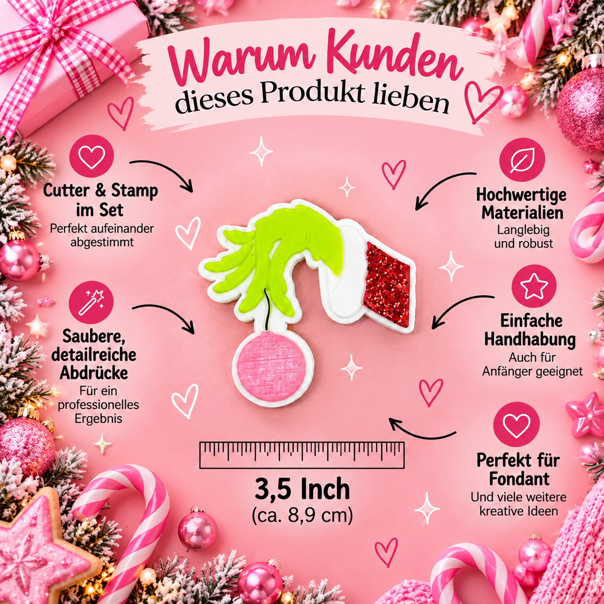 Grinch-Hand mit Christbaumkugel