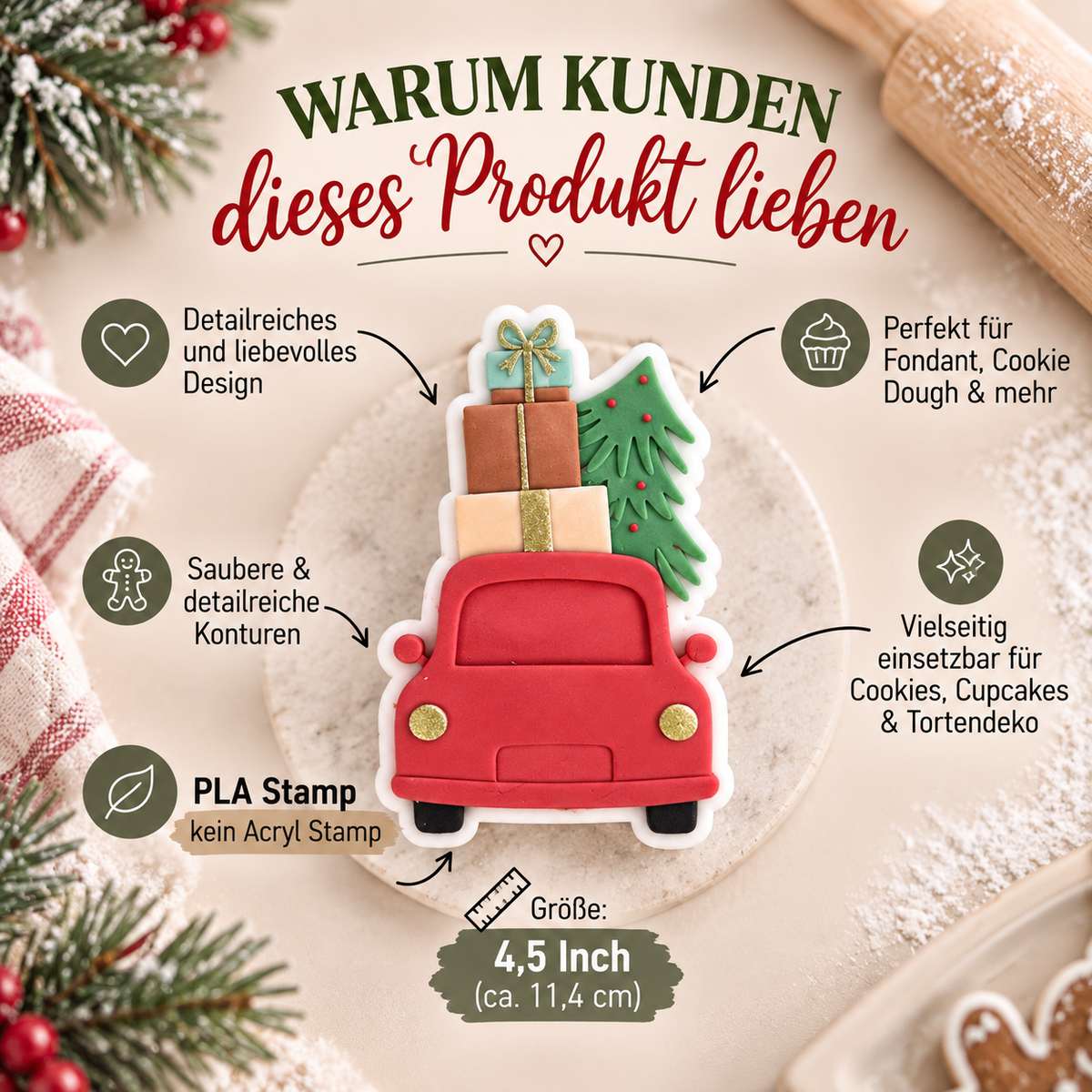 Auto mit Geschenken und Baum